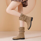 Daphne flache Stiefel Frauen Fall Single Stiefel Dicke Sohle Martin Stiefel faltig westliche Denim Stapel Stiefel Frauen Khaki 36