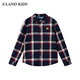 E LAND KIDS 100% cotton Eland boys' shirt 25 spring new arrival college style badge embroidered plaid Red/20 160