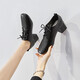 Zhr Chaussures célibataires pour femmes British Style MODERNE Square Toe High Heels Polydoule Mid-Heel épais talons hauts Chaussures en cuir profonde à lacets pour femmes Y557 Black 38