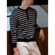 Kuraishi Kazuki trendy brand retro striped Henry collar sweater for men, versatile 2025 autumn and winter new casual high-end men's top, navy blue M