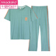 Modal cotton pajamas women's summer short-sleeved trousers suit cotton summer thin casual home clothes can be worn 2652 purple L (100-120Jin[Jin equals 0.5 kg])