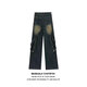 Kefeiwo American High Street Vibe Retro Heavy Industry Old Wäschel Jeans Deconstruction Spleißdesign Gerade Weitbeinhose CLH-T1695 Schwarz (mit Gürtel) 2xl (empfohlenes Gewicht 135-150jin [Jin entspricht 0,5 kg])