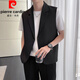皮尔卡丹（pierre cardin）轻熟风西装外套男夏季新款冰丝高级感马甲小西服潮流无袖背心坎肩 黑色 XL