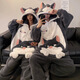 Skingcond autumn and winter coral velvet couple pajamas women's one-piece plus velvet thickened warm cartoon cute hooded home clothes can be worn outside Yellow Little Dinosaur L Women's 110-130Jin Jin equals 0.5 kg