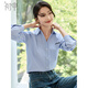 Chu Shen Spring and Autumn Long Sleeve Shirt Women's Blue Striped Embroidered Lapel Temperament Commuting Casual Shirt Top S143C2014