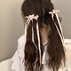 Haydou French ribbon beads long tassel bow hair clip ballet style braided pair sweet girl bangs hair clips beige tassel bow pair