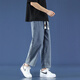 Foss Phil light blue jeans men's summer thin nine-point loose trendy brand sports and casual straight wide-leg pants trendy brand 718-K829 retro blue 2XL [Recommended 160-175Jin [Jin equals 0.5 kg]]