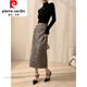 皮尔卡丹（pierre cardin）鎏金提花半身裙女秋冬感复古盘扣新中式国风长裙 灰金色 W967 XS