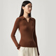 SNOW LOTUS bottoming shirt for women autumn and winter new style solid color V-neck pullover sweater for women simple versatile slim long-sleeved knitted chocolate color U530 L 110
