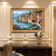 
Diqi Haibin Town Landscape Oil Painting Hand-painted Seascape Oil Painting European style entrance entrance decoration painting Living room and dining room hanging painting 692 gold solid wood frame 120X80