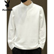 Playboy (PLAYBOY) Henry collar long-sleeved T-shirt for men in spring and autumn solid color retro simple bottoming shirt loose trendy brand versatile stand-up collar sweatshirt Khaki 56119 long sleeve 4XL (about 170-190Jin Jin is equal to 0.5 kg can be worn)