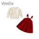 Fanlie VOONLIE girls' dress, winter dress, fashionable children's velvet princess dress, birthday baby's one-year-old dress, New Year's greeting dress