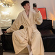Green warehouse autumn and winter coral velvet nightgown men's winter plus velvet thickened warm five-star hotel bathrobe plus fat plus size pajamas black and gray long loose version 3XL size