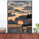 Digital oil painting Large size Chinese style landscape digital oil painting DIY coloring healing sunset sunset scenery living room YF-829 High mountains stand 50*65cm pen + pigment + inner frame
