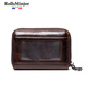 RollsMinjor brand new casual top layer cowhide zipper organ card bag genuine leather bank card bag men's retro handmade card clip brown 10 card positions