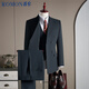 ROMON suit + vest + trousers Tencel Lyocell cotton wool double breasted suit dress men black XL