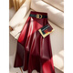 Pierre Cardin (Pierre Cardin) Autumn and Winter 2025 New Large Size PU Leather Skirt Skirt Women's Belly Covering Mid-Length Winter Pleated Skirt A-Line Skirt 5785# Red M