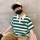 
McTicco boys summer suit new children's summer sports polo short-sleeved pants fashionable and handsome big boy boy 9850 green stripes + 5798 khaki 170