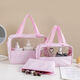 Fantasy PU splicing cosmetic bag PVC transparent waterproof toiletry bag travel portable handbag large capacity bath storage transparent large size