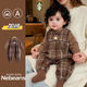 WONST 25 Infants and Toddlers Vintage Plaid Overalls Woolen Suit Autumn and Winter New Baby Plush Jumpsuit Two-piece Set Woolen Brown Plaid 66cm One Size