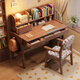 Huixun Children's Study Table Primary and Secondary School Solid Wood Desk with Bookshelf Children's Liftable Home Desk and Chair Set Walnut Color #Desk + Bookshelf 100cm*60cm*75cm Total Height 112cm