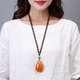 Goldsmith Lee amber old beeswax pendant for women high-end long sweater chain pendant chicken fat yellow water drop necklace birthday gift old honey water drop chicken wing wood chain