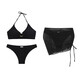 Yezhi Bikini Swimsuit Women's Hot Spring Extremely Tempting Swimsuit Women's Three-Point Sexy Swimsuit Bikini Vacation Bikini Black Three-piece Set Recommended 90-120 Jin [Jin equals 0.5 kg]