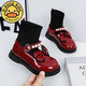 G.duck Little Yellow Duck Girls' Shoes Small Leather Shoes 2025 Children's Short Boots Princess Martin Boots Autumn and Winter Little Girls Black Boots HDL-Red 818 (Single Shoe) Size 31 Inner Length 19.3cm