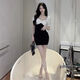 Sexy women's clothing for nightclubs, sexy hip-packing dress, bath massage skirt, technician one-piece work clothes, black and white XL [Suggested 125-135Jin [Jin equals 0.5 kg]]
