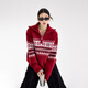 ICH MODE Fair Isle half-zip pullover red sweater women's spring new sweater jacket red M