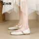 ZHR Mary Jane Shoes Women's Retro Genuine Leather Flat Shoes Women's Elegant Shallow Mouth Women's Shoes AH399 Rice Gold 37