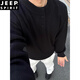 JEEP SPIRIT black Henry collar sweater men's spring and autumn mature and stable POLO knitted bottoming shirt lazy style inner sweater black M