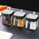 Kitchen solution seasoning box container seasoning jar combination kitchen supplies salt shaker sealed glass storage box 4-piece set with base
