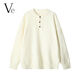 VE American retro Henry collar sweatshirt men's autumn lazy style relaxed knitted sweater cleanfit bottoming shirt light gray //VE hot sale M recommended 95-110Jin Jin equals 0.5 kg