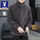 Playboy Double-sided Velvet Jacket Men's Autumn and Winter New Thick Velvet Warm High-end Loose Casual Jacket Men's Jacket Upgraded Velvet Lining Stand Collar Gray 2XL Recommended 130-145 Jin Jin equals 0.5 kg