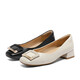 Belle Square Button High Heels Fraueneinkaufszentrum gleiche Style Schaffell Leichtmund Single Schuhe Z8B1DCQ3 Beige 36