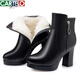 Cartelo Winter Winter Genuine Leather Wool Boots Women's Toats High Heels Plus Velvet Short Short Algody Shoes Boots de tacón grueso y otoño Single Product 12611 Negro (tacones altos 8 cm + Single Brie) 34
