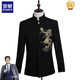 Luo Meng tunic performance suit men's stand collar Chinese ethnic dress embroidered dragon host suit choir costume black gold dragon jacket + pants L weight 140Jin Jin equals about 0.5 kg