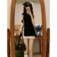DIEJIAONUO Dress Summer Women's Clothing 2025 New Korean version pure and gentle style sweet hot girl with a sweet style black top + short skirt M