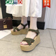 卡帝乐鳄鱼（CARTELO）坡跟凉鞋女2025春夏婚鞋高跟鞋韩版百搭厚底松糕鞋一字扣带罗马鞋 黑色 35