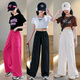 Pitt Pitt girls wide-leg pants summer ice silk work pants 2025 new children's pants summer thin girls summer trousers 15029 pink + 9889 white [set] 150 cm