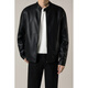 Falling Spring and Autumn Korean Style Stand Collar Leather Jacket Men's Light Mature Style Short Trendy Motorcycle PU Leather Jacket Black 3XL