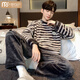 Pajama de terciopelo de coral modal para hombres Autumn and Winter Style más terciopelo engrosado Set cálido Flannel Ropa para el hogar de invierno para hombres K3883- l 100-130Jin [Jin equivale a 0.5 kg]