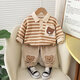 Disney's new children's suit boy's sweatshirt baby clothes spring and autumn handsome fashionable baby spring two-piece set casual children's clothing blue lapel striped bear set 90