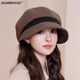 JIASHENGXI Autumn and winter new hat women's Korean version versatile button octagonal hat big head circumference showing face little internet celebrity painter hat beret black 56-58CM