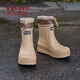 Agsdon rain boots for women, adjustable drawstring toes, adult rain boots, mid-calf rubber shoes, waterproof rain boots 843153 Khaki 38