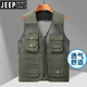 
JEEP SPIRIT jeep vest men's summer thin mesh outdoor hollow fishing multi-pocket hollow middle-aged and elderly breathable jacket A78 military green 2XL
