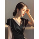 
MODX Hong Kong trendy brand formal occasion long skirt Hepburn style celebrity high-end temperament slim black short-sleeved dress black dress L