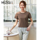 Miziqi 2025 Sommer Neues schlanker gedruckter runder Nacken kurzärmeliges Frauen-T-Shirt-Top lässt Sie schlank aussehen. Aprikose 9742 kleine linke Brust, weiße L/106-115jin [Jin entspricht 0,5 kg]