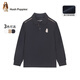 Hush Puppies children's clothing for children, boys and older children, spring and autumn, soft, breathable, fashionable, classic, casual and versatile, long-sleeved Polo shirt, navy blue 140 cm